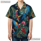 Navy Blue Tropical Parrots Floral Hawaiian Shirt Men Women Summer Beachwear