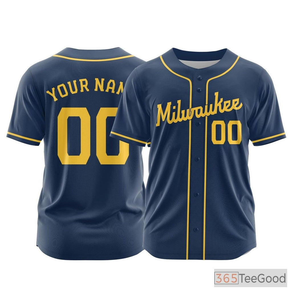 Navy Custom Baseball Jersey Tee - Personalized Stitched Name & Number for Men & Women