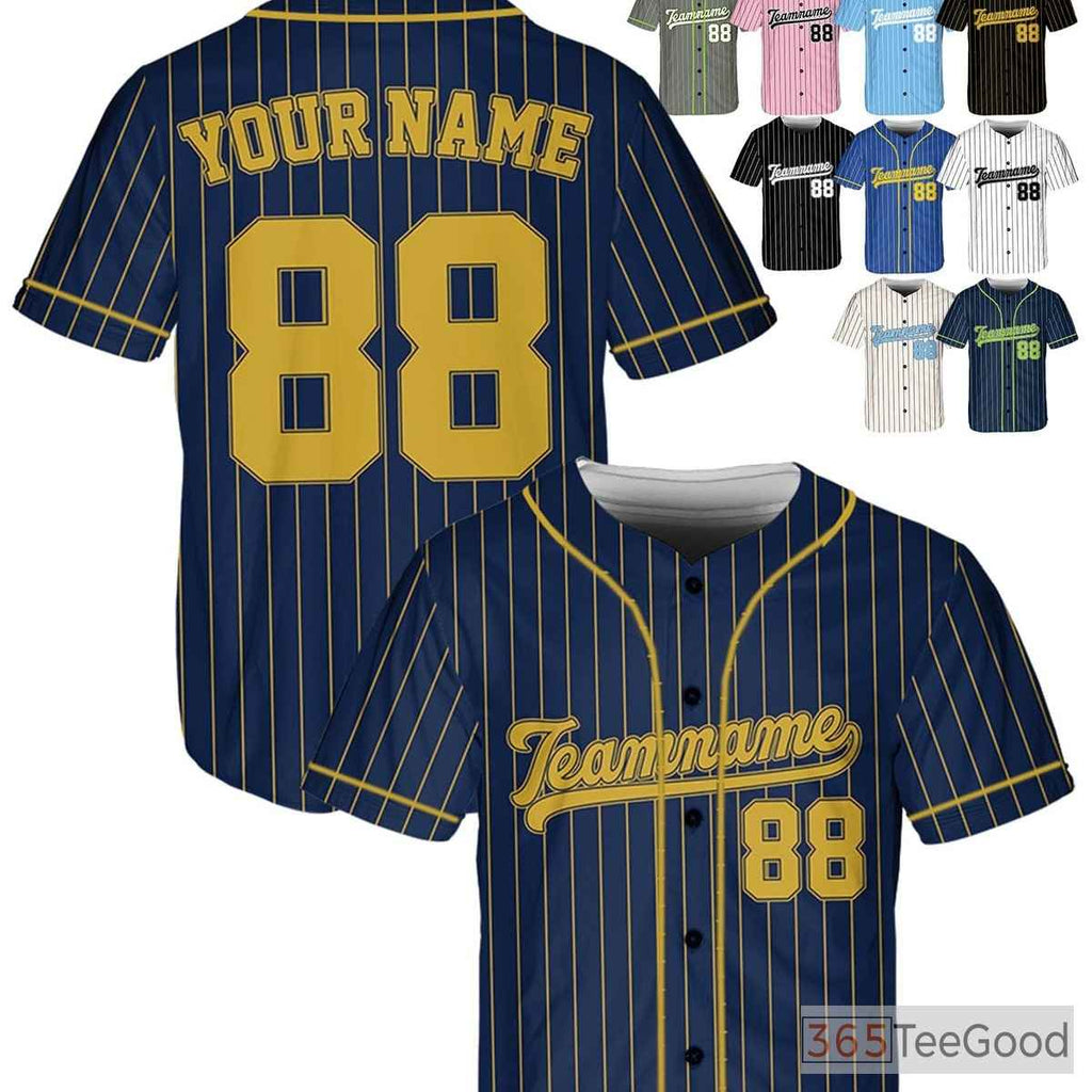 Navy & Gold Baseball Jersey Tee - Add Your Custom Stitched Name, Number & Logo