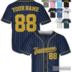 Navy & Gold Baseball Jersey Tee - Add Your Custom Stitched Name, Number & Logo