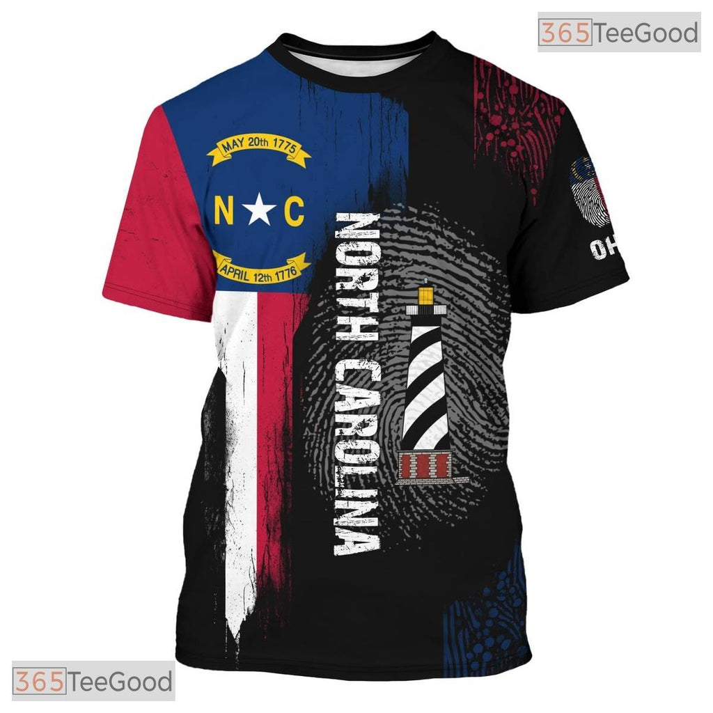 North Carolina Black State Novelty Graphic 3D Printed Casual Unisex Tee Shirt Top