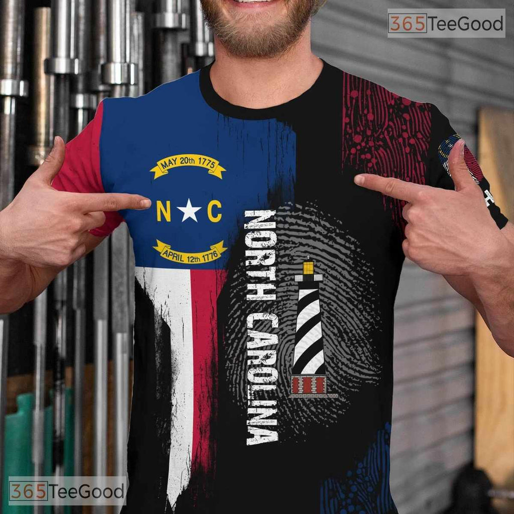 North Carolina Black State Novelty Graphic 3D Printed Casual Unisex Tee Shirt Top