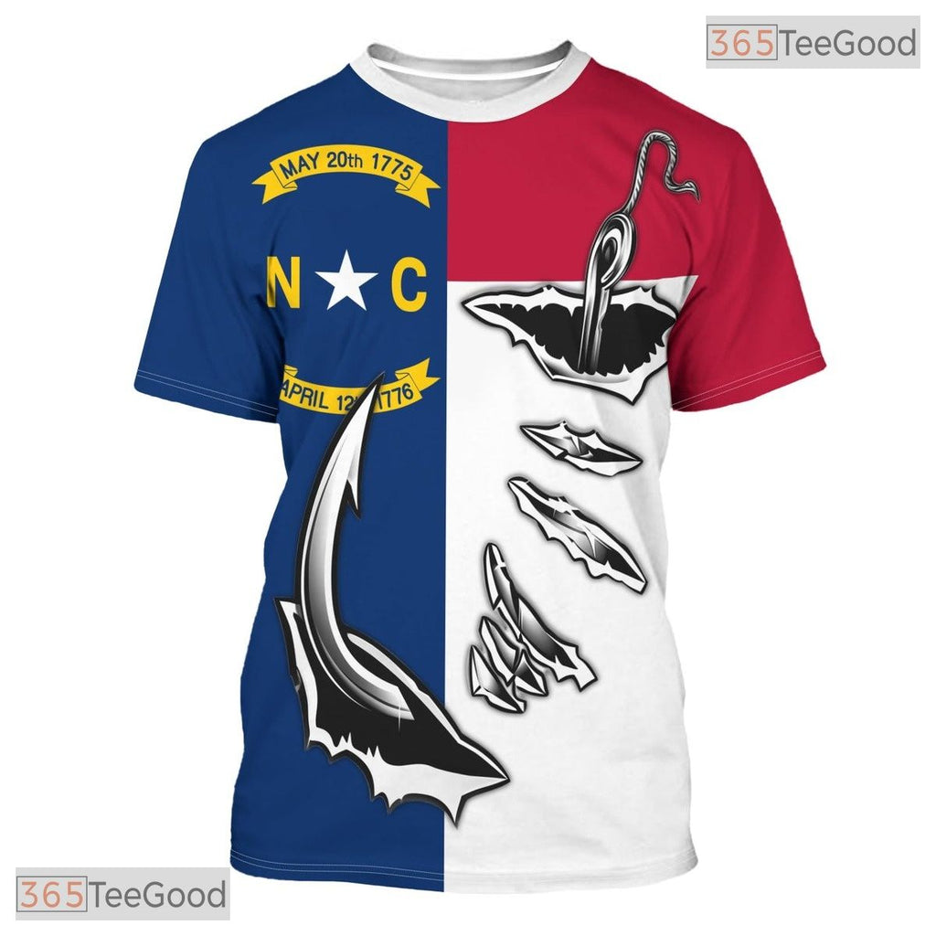 North Carolina Blue State Novelty Graphic 3D Printed Casual Unisex T-Shirt Tops