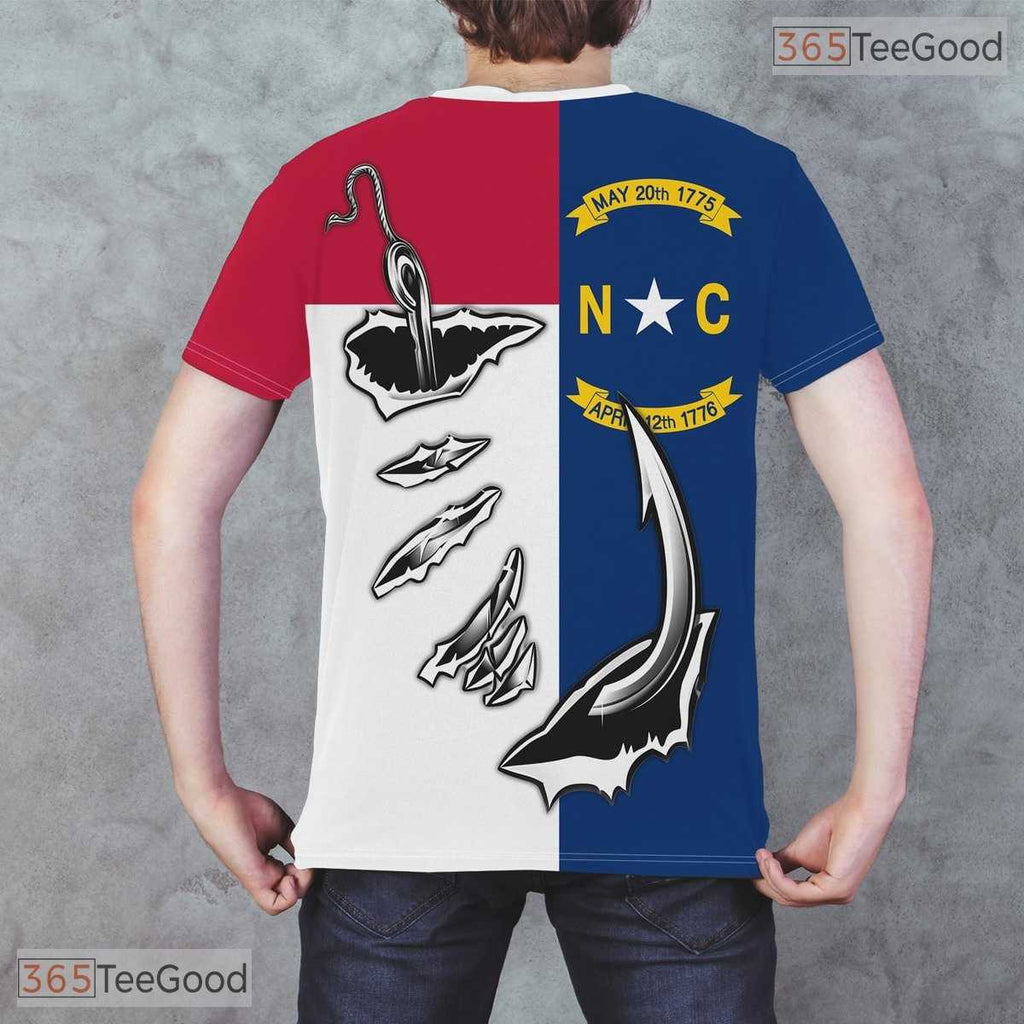 North Carolina Blue State Novelty Graphic 3D Printed Casual Unisex T-Shirt Tops