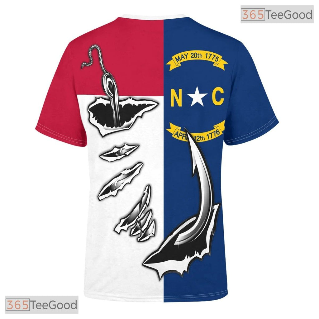 North Carolina Blue State Novelty Graphic 3D Printed Casual Unisex T-Shirt Tops