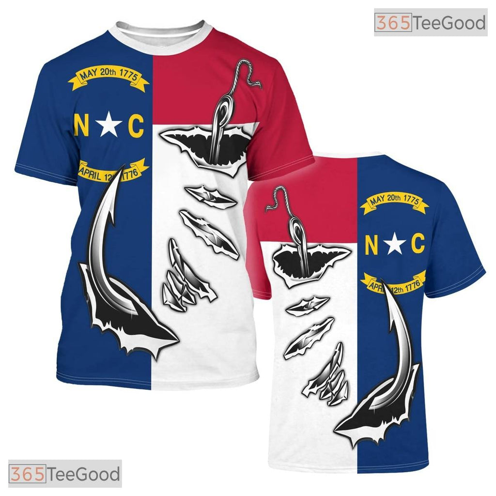 North Carolina Blue State Novelty Graphic 3D Printed Casual Unisex T-Shirt Tops