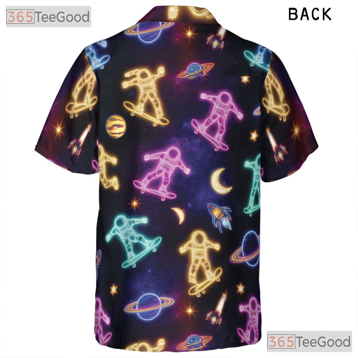Neon Astronaut Skateboarding Hawaiian Tee- Unisex Space Planet Galaxy Top