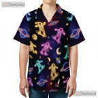 Neon Astronaut Skateboarding Hawaiian Tee- Unisex Space Planet Galaxy Top