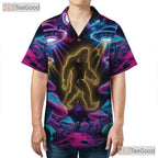 Neon Bigfoot UFO Hawaiian Shirt for Men - Psychedelic Mushroom Party Tee