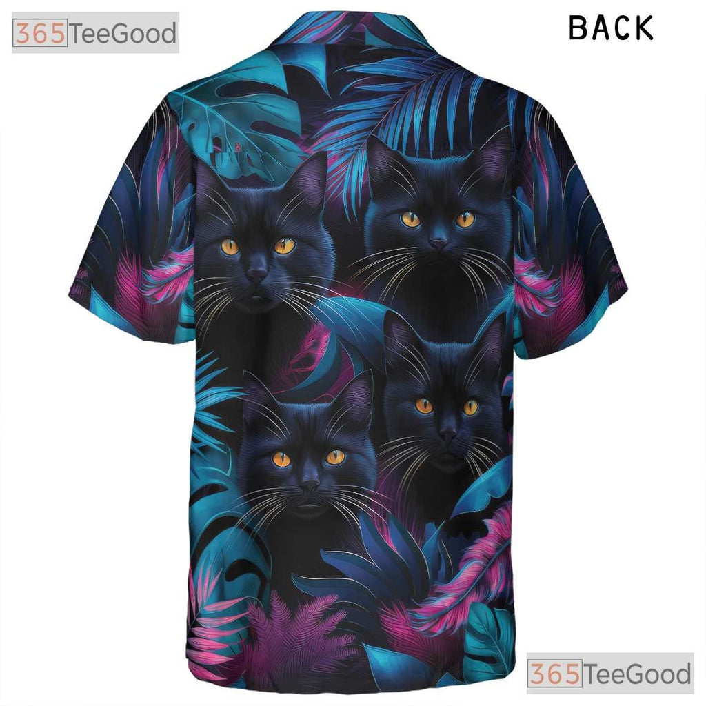 Neon Black Cat Tropical Aesthetic Hawaiian Shirt Men Women Summer Getaway
