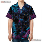Neon Black Cat Tropical Aesthetic Hawaiian Shirt Men Women Summer Getaway