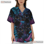 Neon Black Cat Tropical Aesthetic Hawaiian Shirt Men Women Summer Getaway
