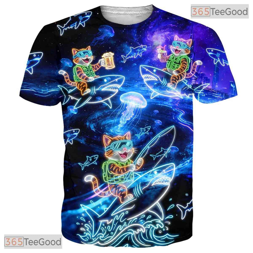 Glowing Neon Cat Animal Graphic Art Pattern 3D Printed Casual Unisex T-Shirts
