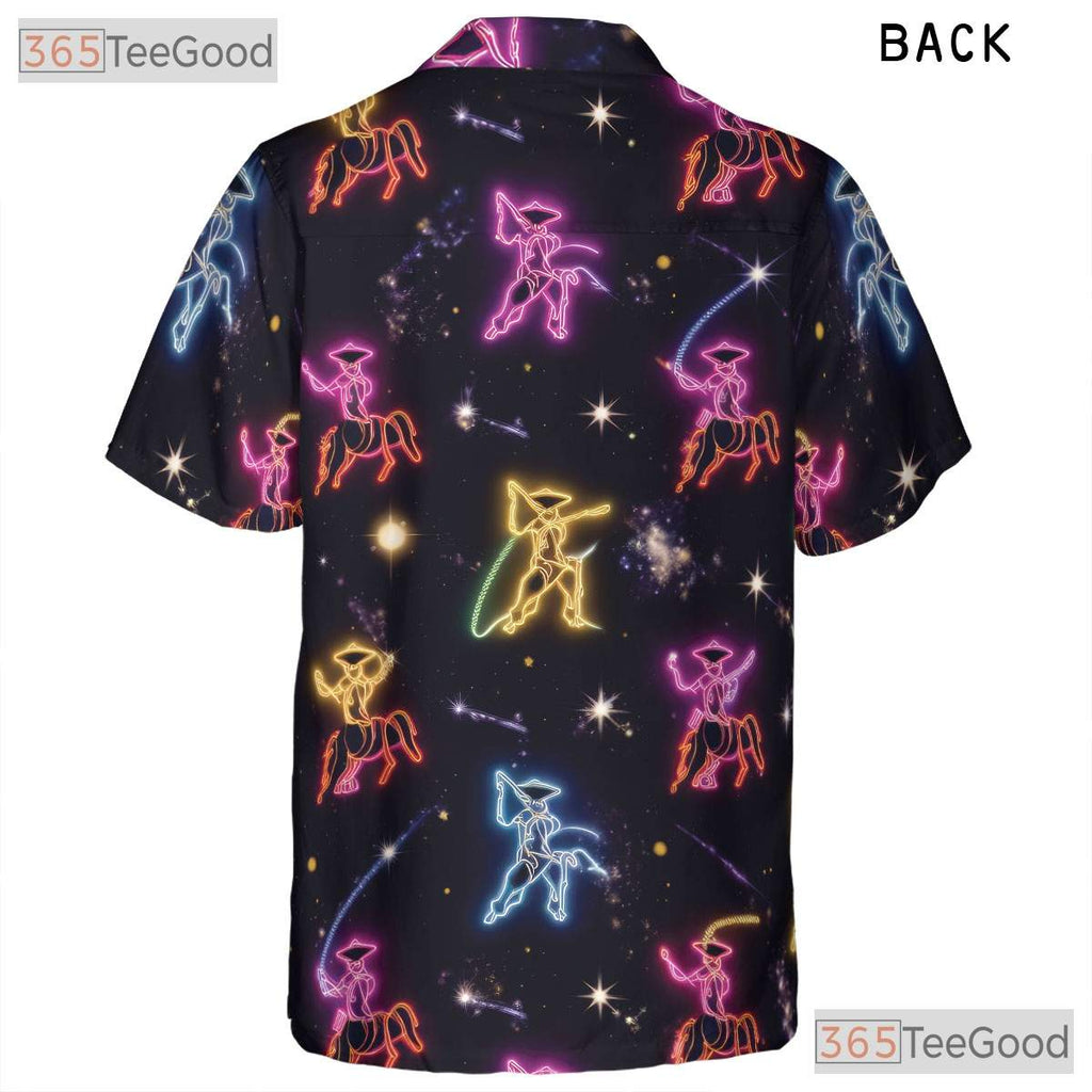 Neon Cowboy Western Hawaiian Tee- Unisex Rodeo Horse Lasso Space Party Top