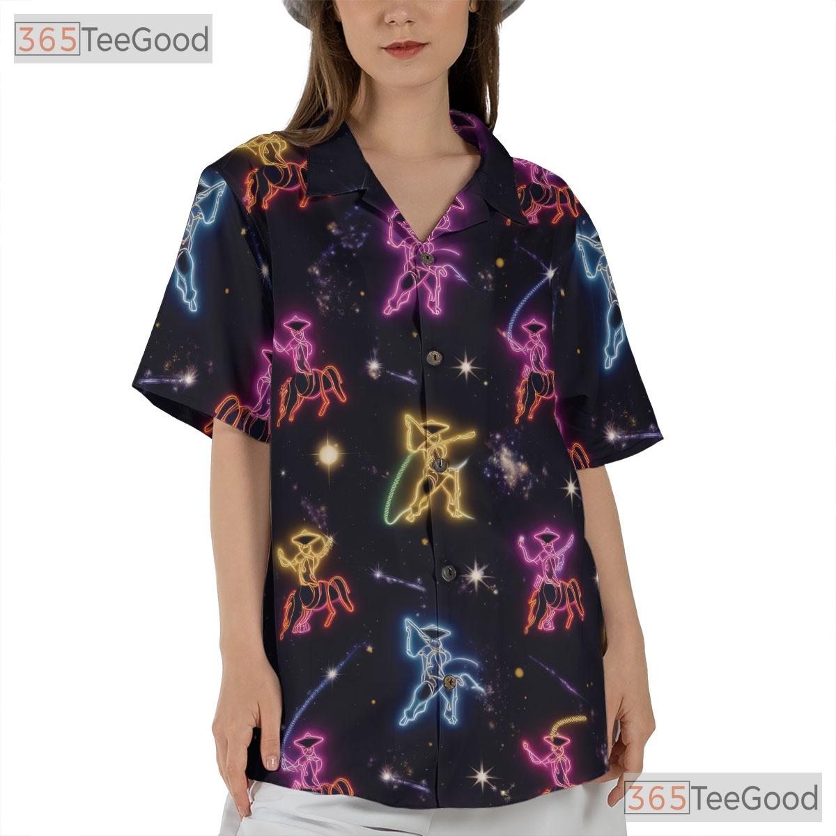 Neon Cowboy Western Hawaiian Tee- Unisex Rodeo Horse Lasso Space Party Top