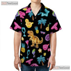 Neon Dinosaur Cocktail Hawaiian Tee- Unisex Tropical Palm Summer Party Top