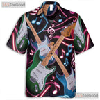 Neon Electric Guitar Rock Music Notes Black Concert Aloha Hawaiian Tee Unisex