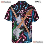 Neon Electric Guitar Rock Music Notes Black Concert Aloha Hawaiian Tee Unisex
