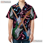 Neon Electric Guitar Rock Music Notes Black Concert Aloha Hawaiian Tee Unisex