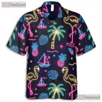 Neon Flamingo Retro Tropical Aloha Beach Party Hawaiian Tee Unisex Outfit Top
