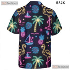 Neon Flamingo Retro Tropical Aloha Beach Party Hawaiian Tee Unisex Outfit Top