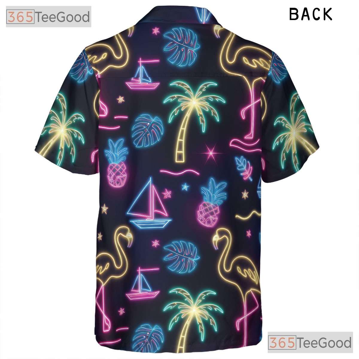 Neon Flamingo Retro Tropical Aloha Beach Party Hawaiian Tee Unisex Outfit Top