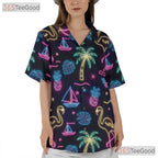 Neon Flamingo Retro Tropical Aloha Beach Party Hawaiian Tee Unisex Outfit Top