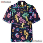 Neon Glow Flamingo Aloha Beach Party Hawaiian Shirt Men Women Summer Vacation