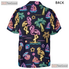 Neon Glow Flamingo Aloha Beach Party Hawaiian Shirt Men Women Summer Vacation