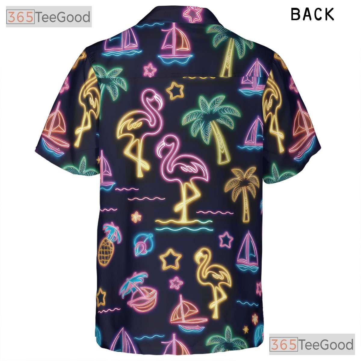 Neon Glow Flamingo Aloha Beach Party Hawaiian Shirt Men Women Summer Vacation