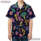 Neon Glow Flamingo Aloha Beach Party Hawaiian Shirt Men Women Summer Vacation