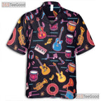 Neon Glow Guitar Drum Aloha Festival Party Music Hawaiian Shirt Unisex Top