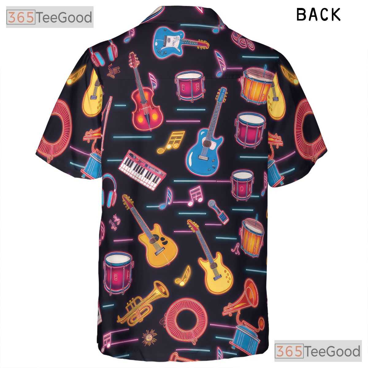Neon Glow Guitar Drum Aloha Festival Party Music Hawaiian Shirt Unisex Top