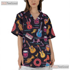 Neon Glow Guitar Drum Aloha Festival Party Music Hawaiian Shirt Unisex Top