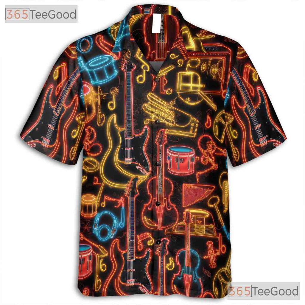 Neon Glow Music Guitar Drum Concert Festival Band Hawaiian Tee Unisex Outfit