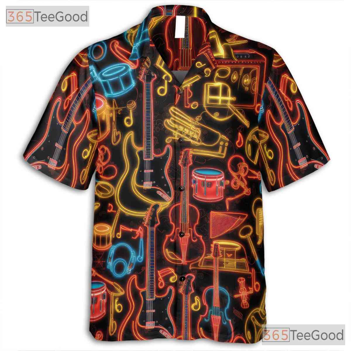 Neon Glow Music Guitar Drum Concert Festival Band Hawaiian Tee Unisex Outfit