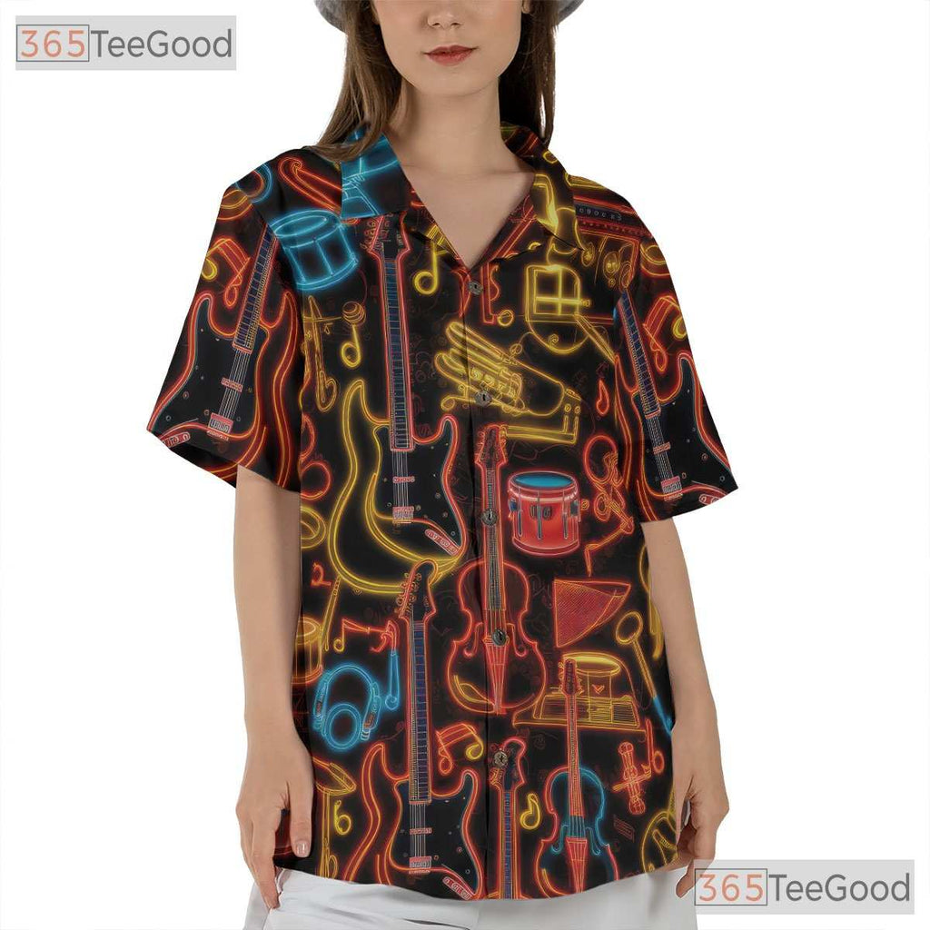 Neon Glow Music Guitar Drum Concert Festival Band Hawaiian Tee Unisex Outfit