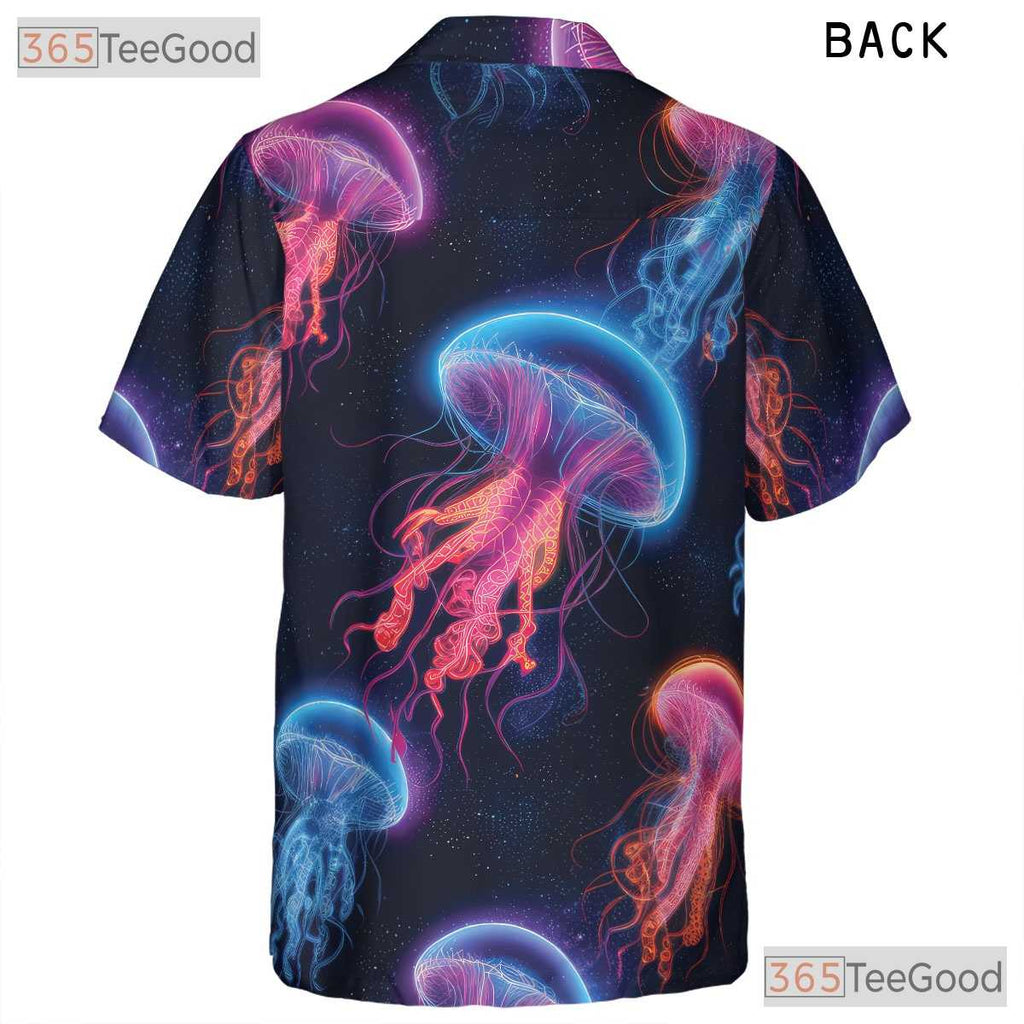 Neon Jellyfish Bioluminescent Ocean Space Aloha Party Hawaiian Shirt Unisex