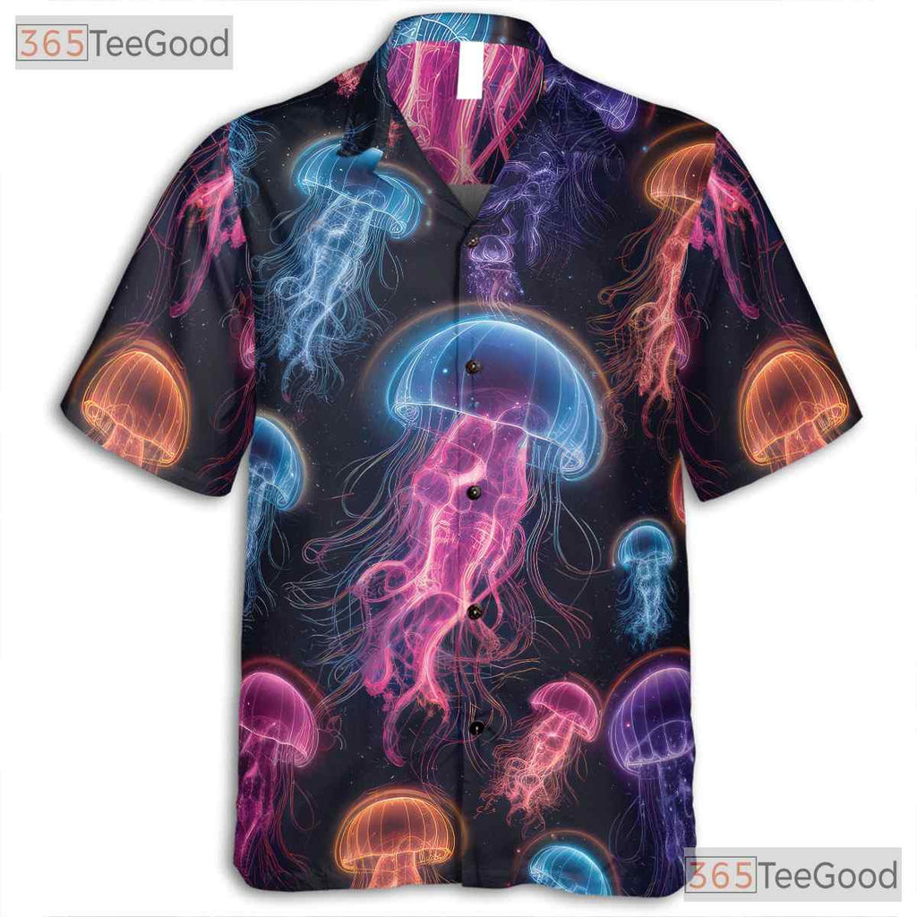 Neon Jellyfish Bioluminescent Ocean Space Aloha Party Hawaiian Tee Unisex