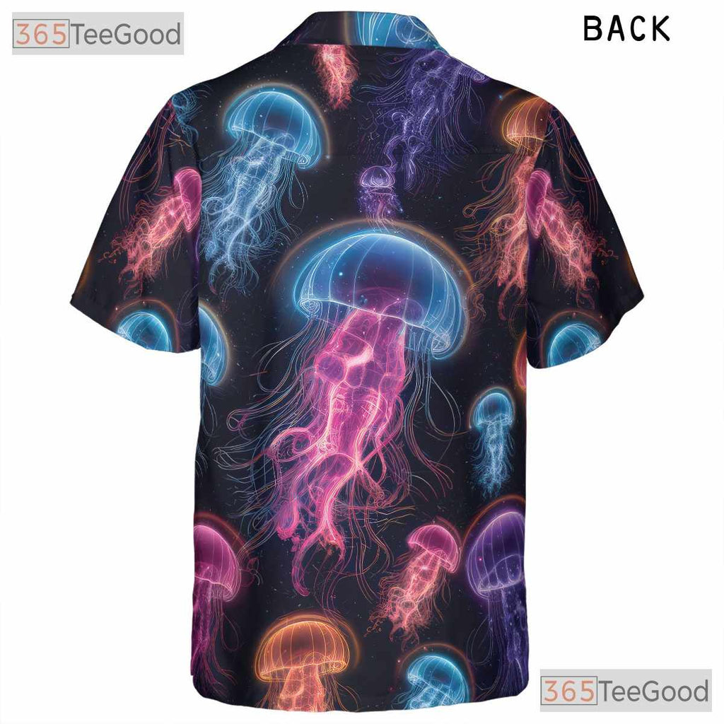 Neon Jellyfish Bioluminescent Ocean Space Aloha Party Hawaiian Tee Unisex