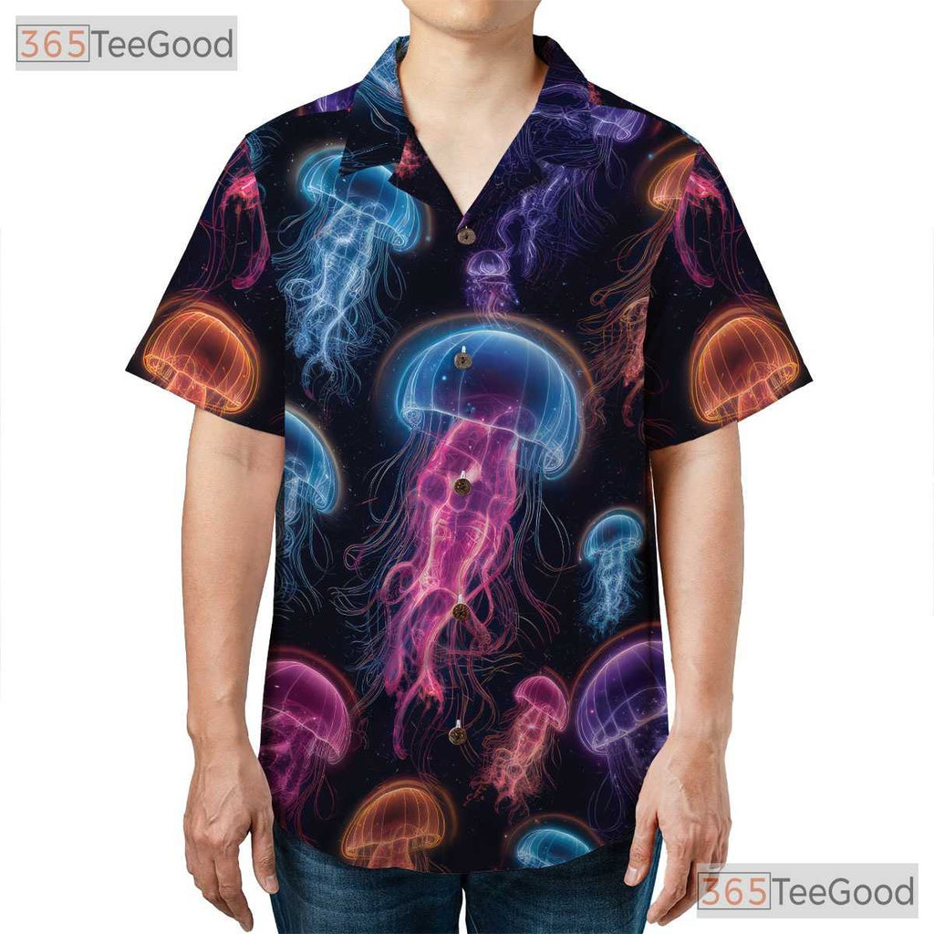 Neon Jellyfish Bioluminescent Ocean Space Aloha Party Hawaiian Tee Unisex