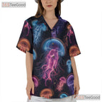 Neon Jellyfish Bioluminescent Ocean Space Aloha Party Hawaiian Tee Unisex