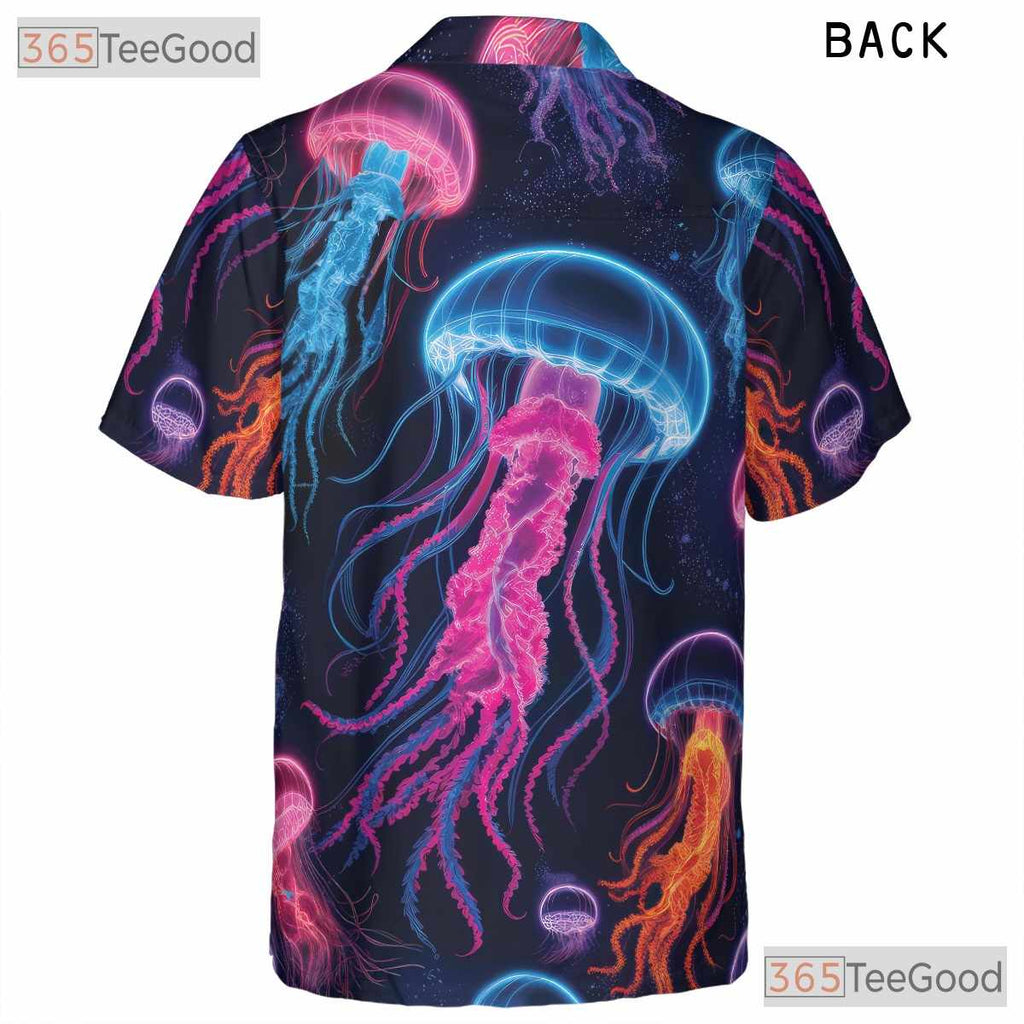 Neon Jellyfish Ocean Space Bioluminescent Aloha Party Hawaiian Tee Unisex