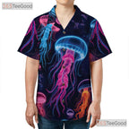 Neon Jellyfish Ocean Space Bioluminescent Aloha Party Hawaiian Tee Unisex