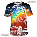 Vibrant Neon Lion Portrait Graphic Art 3D Printed Casual Unisex T-Shirt Styles