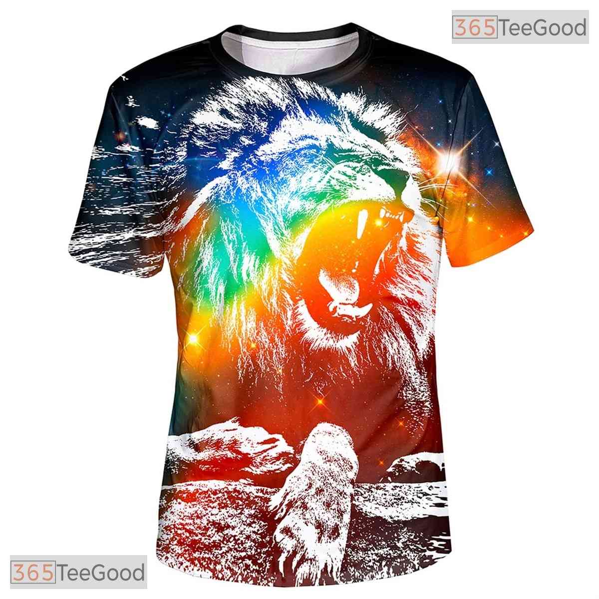 Vibrant Neon Lion Portrait Graphic Art 3D Printed Casual Unisex T-Shirt Styles