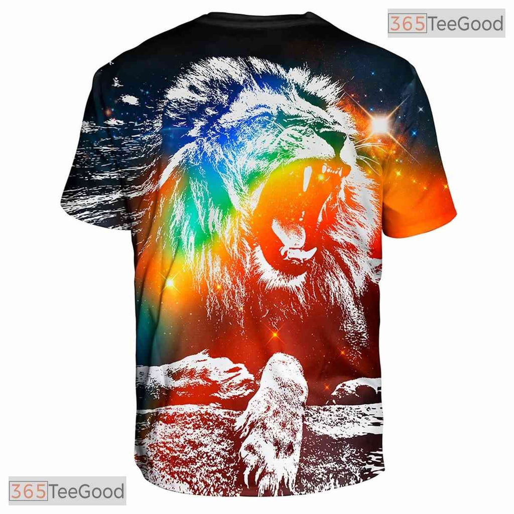Vibrant Neon Lion Portrait Graphic Art 3D Printed Casual Unisex T-Shirt Styles