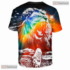 Vibrant Neon Lion Portrait Graphic Art 3D Printed Casual Unisex T-Shirt Styles
