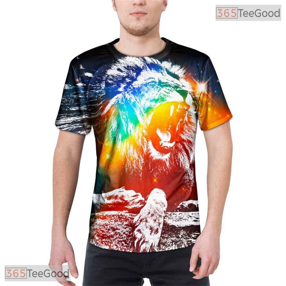 Vibrant Neon Lion Portrait Graphic Art 3D Printed Casual Unisex T-Shirt Styles