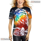 Vibrant Neon Lion Portrait Graphic Art 3D Printed Casual Unisex T-Shirt Styles